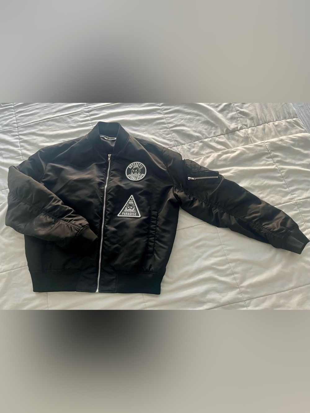 Alexandra McQueen Men's Black Bomber Jacket with Patch Details IT 50